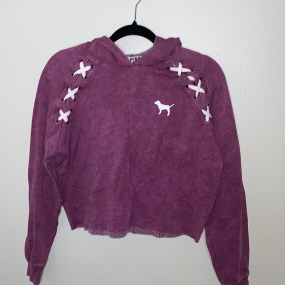 🌲Maroon oversized Victoria secret PINK cropped hoodie! - Picture 2 of 9